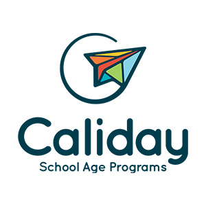caliday A multi-colored paper airplane logo with a dark blue circular arrow, above the words "Caliday School Age Programs" in dark blue text.