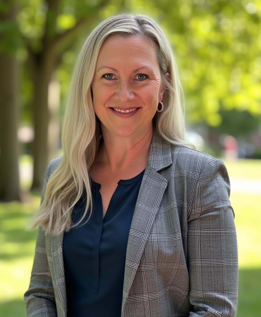 School Director photo. She is a blonde woman outside.