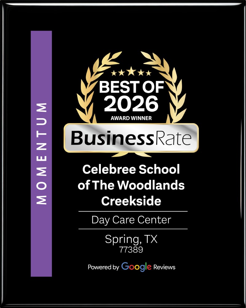 Award plaque for Best of 2026 featuring Celebree School of The Woodlands Creekside Day Care Center in Spring, TX (77389), powered by Google Reviews.
