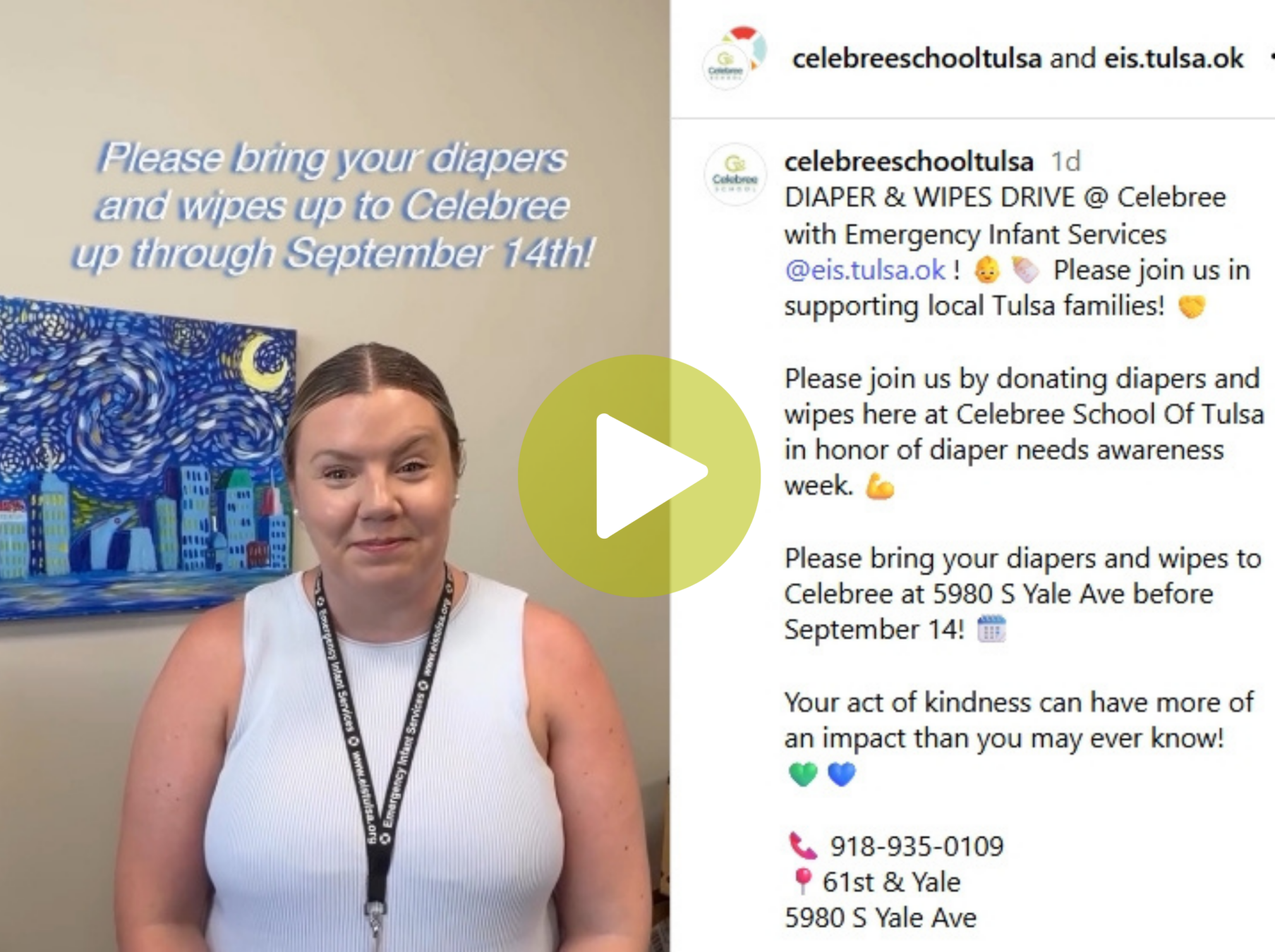 Click on this image of the Instagram post Miss Ashley made for Celebree School of Tulsa and how they are giving back to their community.