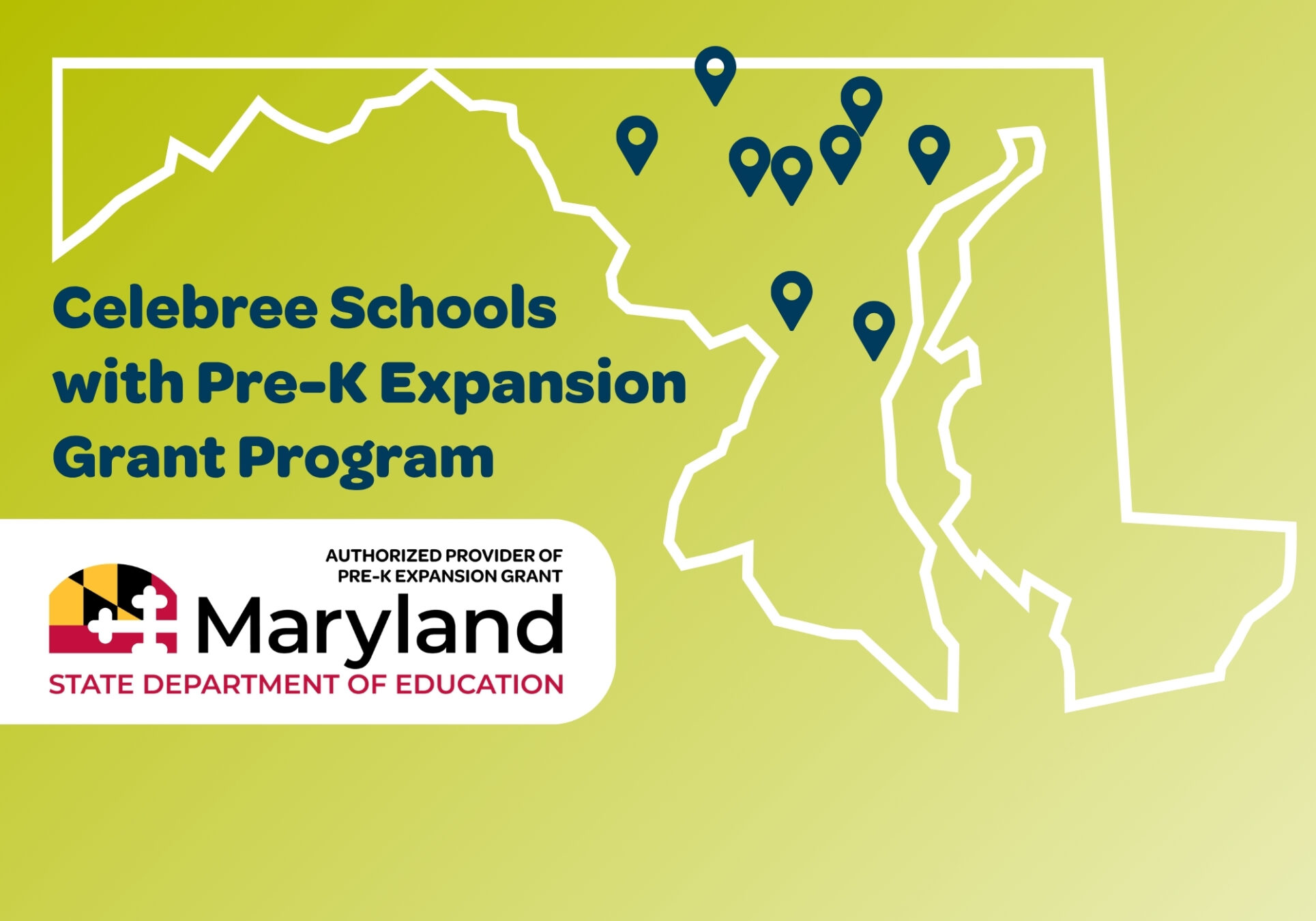 Celebree School locations with pre-k expansion grant map with pins