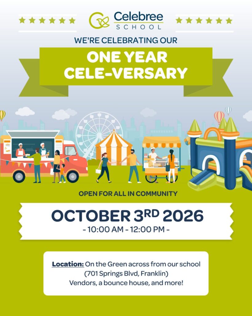 One Year Anniversary event, October 3rd from 10am-12pm on the green across from our school.